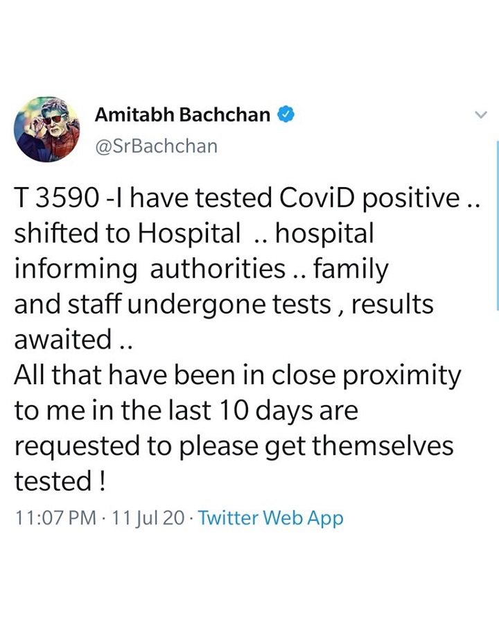 बलिउडका महानायक अमिताभ बच्चनलाई कोरोना पोजेटिभ
